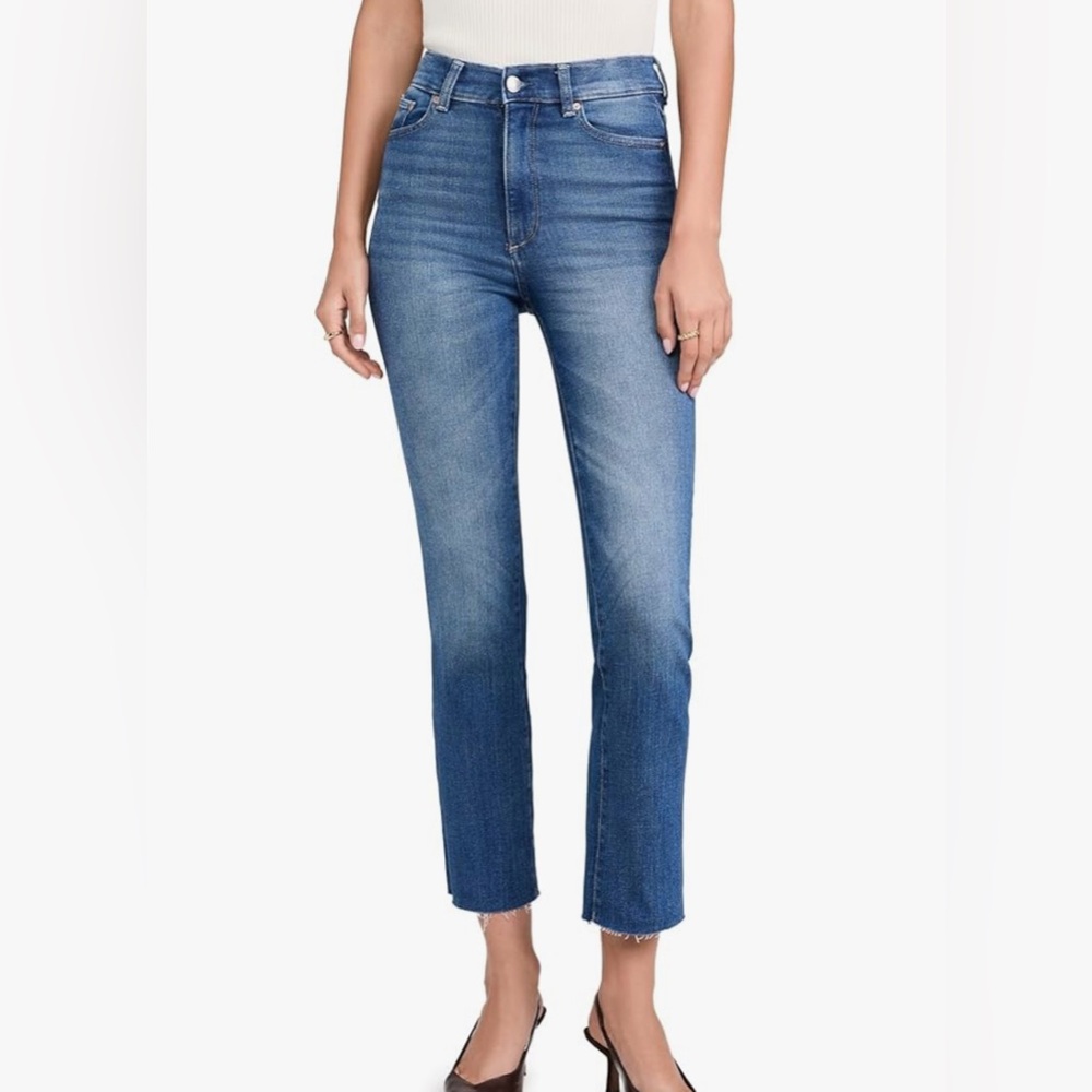 DL1961 High- Rise straight Dark Blue Jeans Mara ankle raw ham Sz 24